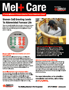 Melt Care is a technical review of common induction furnace maintenance issues including coil grouting