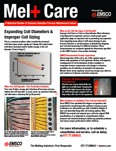 Melt Care is a technical review of common induction furnace maintenance issues including coil resizing